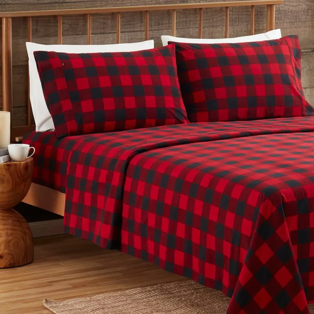 NEW! Sweet Home Collection Classic Buffalo Plaid 4PC Printed Bed Sheet Set Queen